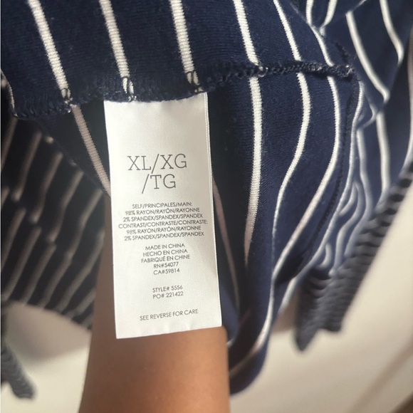 CAbi Ahoy Tee Navy White Striped V-Neck Long Sleeve Nautical Preppy stretch XL - Picture 6 of 6